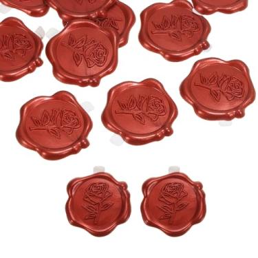 Imagem de PATIKIL Adesivos de lacre de cera, 12 peças de adesivos rosa autoadesivos em relevo para envelope carta de convite de casamento cartão de convite de aniversário embrulho de presente, vermelho