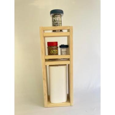 Imagem de Porta tempero madeira cozinha parede suporte papel toalha