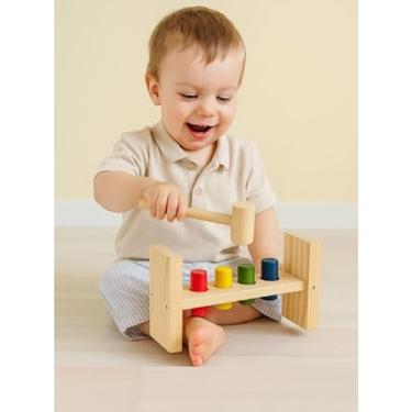 Imagem de Bate Pinos Grande de Madeira com Martelo - Brinquedo Educativo Pedagógico Resistente Toy Trade