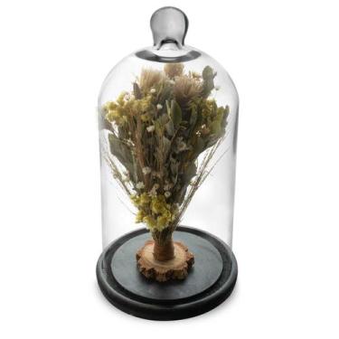 Imagem de Arranjo de Flores Secas na Cúpula Branca Redoma 30cm - Pense Flores