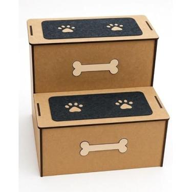 Imagem de Escadinha Pet 2 Degraus madeira 4mm MDF antiderrapante para cachorro e gato 30 cm de altura p/cama e sofá
