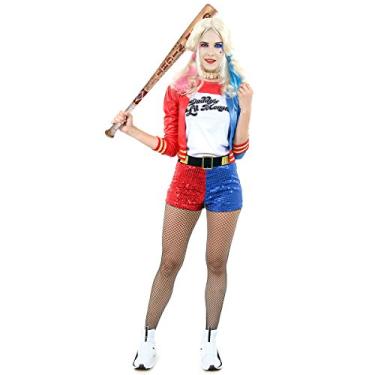 Imagem de Fantasia Arlequínea Esquadrão Suicida Adulto 960203-P, Azul/Vermelho/Branco, Sulamericana Fantasias