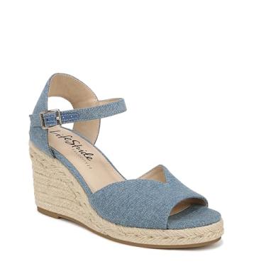 Imagem de LifeStride Sandálias femininas de salto alpargatas Tess Wedge, Jeans azul, 5.5