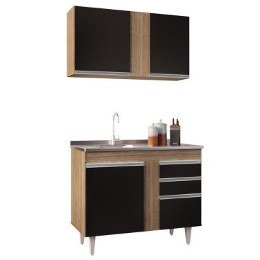 Imagem de Armário Aéreo Indiana E Balcão Gabinete 100cm Com Pia Inox Luziania Castanho-preto - Lumil