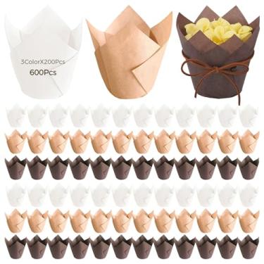 Imagem de 600 forros de cupcake de tulipa para assar, forros de cupcake marrons, copos de muffin de tamanho padrão, à prova de gordura, resistente ao calor, ideal para casamento e festa