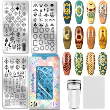 Imagem de PH PandaHall 3 peças vintage padrão decorativo placa de carimbo de unha moldura vintage estampa de flores modelo de arte de aço inoxidável conjunto de placas de imagem de unha para mulheres, decoração