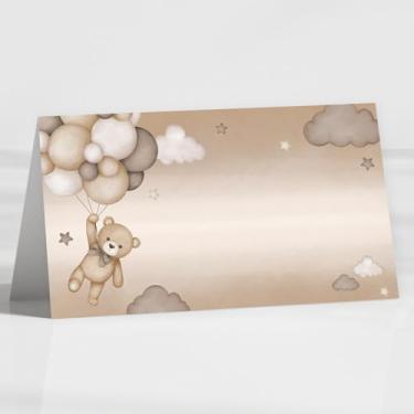 Imagem de Pacote com 120 cartões para chá de bebê urso marrom, 8,9 cm x 5 cm, dobrável We Can Bearly Wait Baby Table Tent, etiquetas de alimentos para chá de bebê de urso, festa de aniversário, recepção