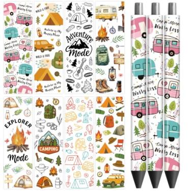 Imagem de Peacoblue Adesivo de transferência UV DTF para acampamento - 48 peças à prova d'água com impressão HD UV DTF para caneta lápis personalizada faça você mesmo artesanato decorativo presentes para o dia