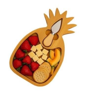 Imagem de Tábua de Frios em Bambu com Faca Inox Queijo Degustação Entrada Petisq
