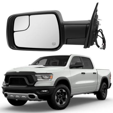 Imagem de Espelho lateral esquerdo do motorista compatível com Dodge Ram 1500 2019-2024, espelho retrovisor com sensor de temperatura/vidro aquecido elétrico/dobrável manual/capa de textura preta 68276499AA