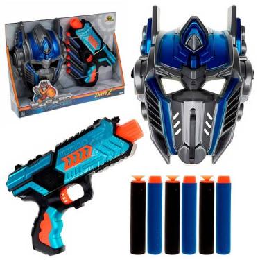 Imagem de Kit Infantil Fantasia Com Máscara Robô Azul E Pistola Lança Dardos De 