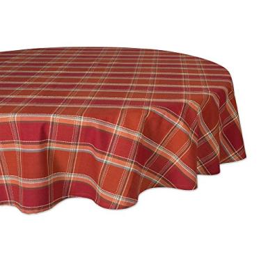 Imagem de DII Autumn Pumpkin Spice Kitchen Collection Decoração de mesa de algodão outono/ação de graças, toalha de mesa, 178 cm redonda, xadrez laranja