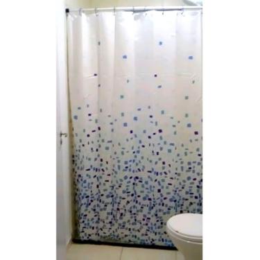 Imagem de Cortina Box Banheiro Poliéster Com Ganchos 198x180cm Div Est (198cm x 180cm, Pastilha azul)