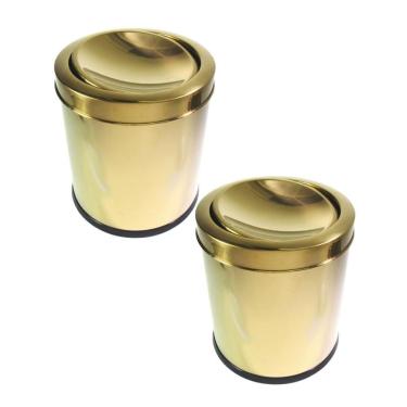 Imagem de Kit 2 Lixeiras Dourada Aço Inox Basculante 5L Fineza