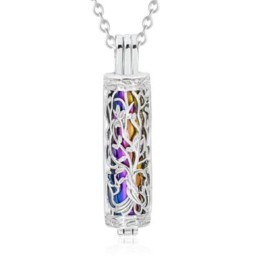 Imagem de Kcouiee Colar de cremação Árvore da Vida - Pingente de cilindro oco de aço inoxidável com recipiente interno de cinzas, joia de urna memorial espiritual para lembrança de cinzas, Aço inoxidável