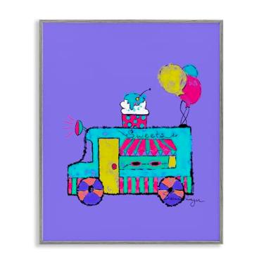 Imagem de Stupell Industries Design de arte giclée emoldurado de caminhão de sorvete em roxo cinza por Susan Lugar, 20 x 16