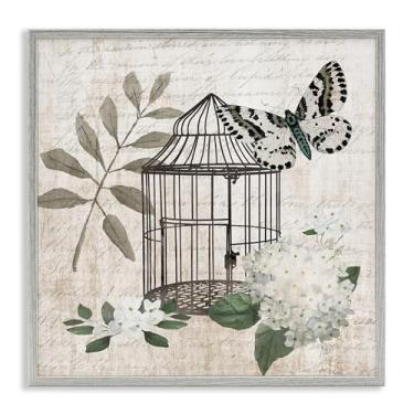 Imagem de Stupell Industries Vintage Menagerie Butterfly Florals Gray Framed Giclee Art Design por Nan, 61 x 61 cm
