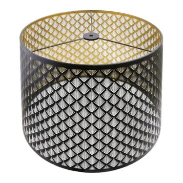 Imagem de ALUCSET Abajur de tambor 35,5 cm superior x 40,6 cm inferior x 28 cm de altura (aranha) grande substituição para abajur de mesa e abajur de chão abajures modernos, abajures preto e dourado com padrão
