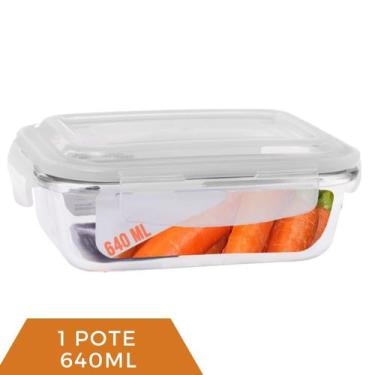 Imagem de Pote Vidro 640ml Marmita Fitness Tampa Hermética 4 Travas - Casa Linda