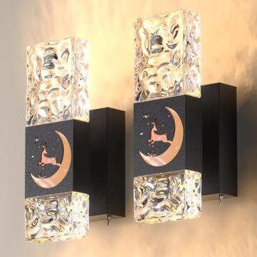 Imagem de HITOO Conjunto de 2 arandelas de parede operadas por Natal, luzes de parede LED reguláveis com controle remoto, decoração de casa para quarto, sala de estar, banheiro, corredor