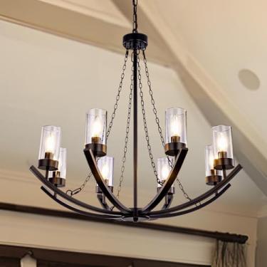 Imagem de Wellmet Lustres pretos modernos, lustre mediterrâneo, luz pendente preta de 8 luzes para sala de jantar, sala de estar, quarto, banheiro, restaurante, café