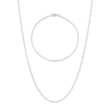 Imagem de Kit Cordão Pulseira Banhado Prata Masculina 70cm 2mm - Papillon Semi J