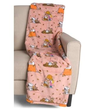 Imagem de Berkshire Blanket & Home Co. Mantas e cobertores de Halloween (rosa - Snoopy Camping & Folhas, 152 cm x 178 cm)