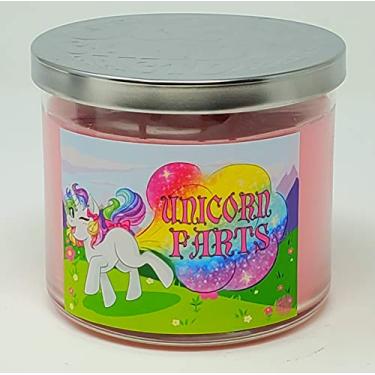 Imagem de Vela Unicorn Farts ~ Fruit Loops perfumada S&M Candle Factory Grande 3 pavios cera de soja 411 g ~ Tempo de queima de 80 horas ~ (Laços de frutas com peidos de unicórnio)