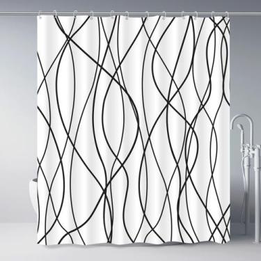 Imagem de Cortina de chuveiro Punkray Preto/Branco Listrado Poliéster 180x180cm