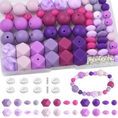 Imagem de Echoed Elegance 172 contas de silicone para fabricação de chaveiros, kit de contas focais de silicone de 6 cores misturadas, hexágono redondo de lentilha de 9 mm e 15 mm e espaçador de strass para