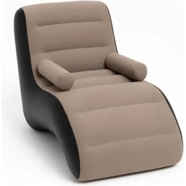 Imagem de Espreguiçadeira Inflável Anatômica com Bomba PVC Flocado 75x78x80cm Cinza e Azul Portátil para Praia Piscina Camping ou Uso Interno