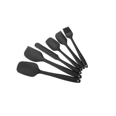 Imagem de Kit 6 Peças Colheres Espátulas Silicone Multiuso para Cozinha Pão Duro Pincel Antiaderente Resistente ao Calor Prático Moderno Premium Preto
