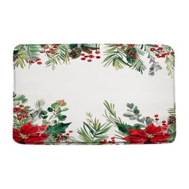 Imagem de AMFD Tapete de banho com folhas de flores de Natal, aquarela, poinsétia, floral, azevinho, folha de eucalipto, inverno, férias, banheiro, banheira, tapete, decoração, 45,7 x 76,2 cm
