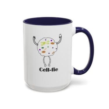Imagem de SpreadPassion Caneca de café de ciência engraçada Cell-fie – Trocadilho celular de biologia – Caneca com detalhes de cerâmica para amantes da ciência, biólogos, professores e estudantes (azul-marinho