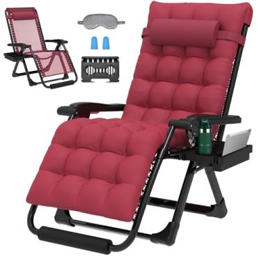 Imagem de ZENPETIO Cadeira de gravidade zero 29 polegadas GG com almofada, poltrona reclinável de gravidade zero para ambientes internos e externos, cadeira de acampamento reclinável para gramado, cadeira
