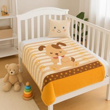 Imagem de Cobertor Bebê Baby Soft, 90 x 110 cm, Microfibra, Antialérgico, Estampa Cachorrinho, Amarelo e Bege