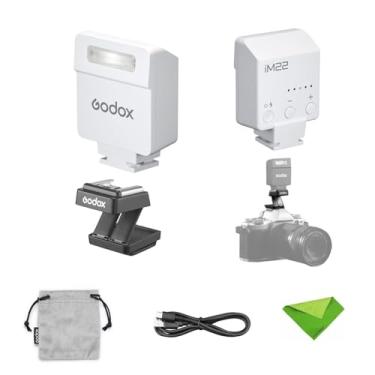 Imagem de Godox iM22 Mini Flash + Suporte para Sapata para Canon, Sony, Fuji, Nikon, Panasonic, Olympus e Pentax, Tempo de Reciclagem de 3s, Speedlight para Sony ZV1, NÃO para ZV-1F (Branco)