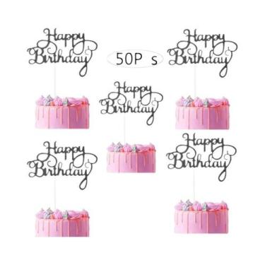 Imagem de Topper De Bolo De Aniversário Em Cartão Glitter 50 Peças Decorações Pa