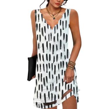 Imagem de Vestido ETCYY NEW Summer, decote em V, sem mangas, praia, branco/preto
