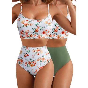 Imagem de Conjunto de biquíni Herseas feminino de cintura alta com padrão de mar