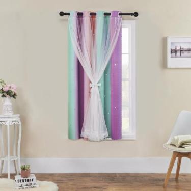 Imagem de Cortinas XiDi Unicorn para meninas, quarto, roxo, verde, 1 painel