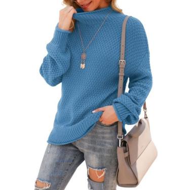 Imagem de Suéter feminino Jouica, de inverno, gola alta, tamanho grande, azul NC