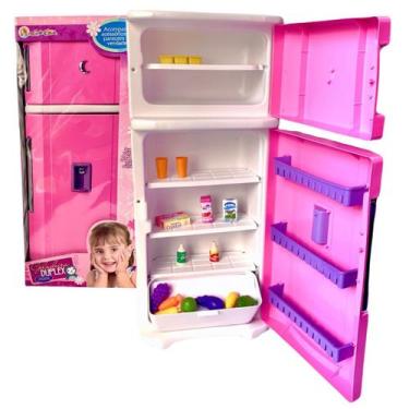 Imagem de Mini Geladeira Infantil Cozinha Brinquedo Grande Menina Rosa - Tk Toys