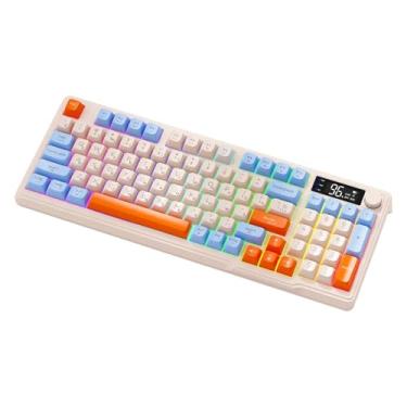 Imagem de Generic Teclado mecânico russo 38,5x14,5 cm, confortável, ergonômico, leve, PBT, 96 teclas com 2 modos, Azul Amarelo