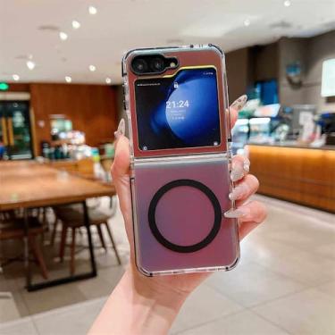 Imagem de Capa com pulseira gradiente Aurora para Samsung Galaxy Z Flip 6 5 4 com corrente de pulso de diamante brilhante e capa de acrílico fosco, BlackDK, para Samsung Galaxy Z Flip6