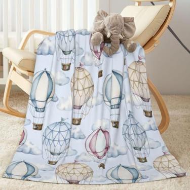 Imagem de Duduho Cobertor de cama com balões de ar quente e nuvens, cobertor ultramacio para todas as estações, quente, leve, aconchegante, cobertor de pelúcia para casa, quarto, sofá, cadeira, viagem, 127 x