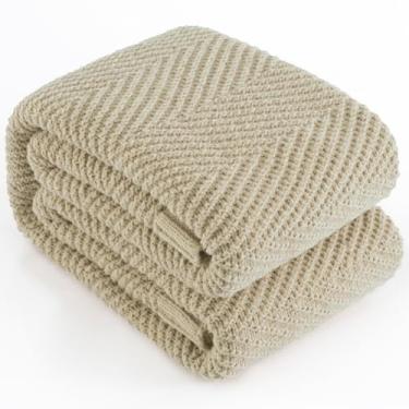 Imagem de LONG CREATE Cobertor de malha 152 cm x 203 cm, mantas de malha bege claro para cama, cobertores boho chevron super macios para sofá, poltrona, decoração de quarto, decoração texturizada, fazenda