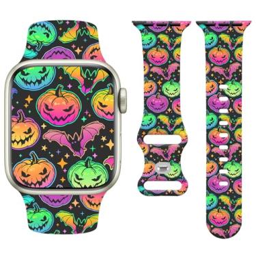 Imagem de Watbro Pulseira de relógio de Halloween compatível com Apple Watch Pumpkin de 38 mm, 40 mm, 41 mm, 42 mm, 44 mm, 45 mm, 49 mm, feminina, masculina, linda pulseira para Apple Watch séries 10, 9, 8, 7