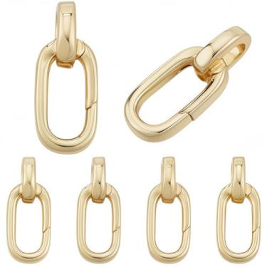 Imagem de SUNNYCLUE 1 caixa 6 peças de anéis de portão de mola banhados a ouro real 18K retângulo clipe de mola pequeno oval latão elos de metal ganchos de gatilho de pressão fivelas mosquetão para fazer joias