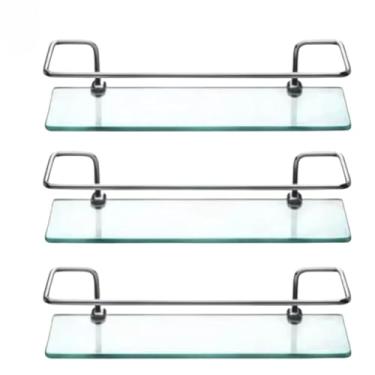 Imagem de Prateleira de Vidro com Suporte em Alumínio, 40x10cm, Base de Vidro 6mm, Kit com 3 Peças